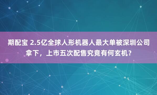 期配宝 2.5亿全球人形机器人最大单被深圳公司拿下，上市五次配售究竟有何玄机？