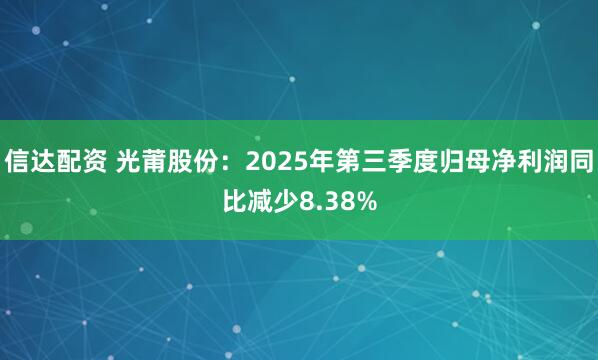 信达配资 光莆股份：2025年第三季度归母净利润同比减少8.38%