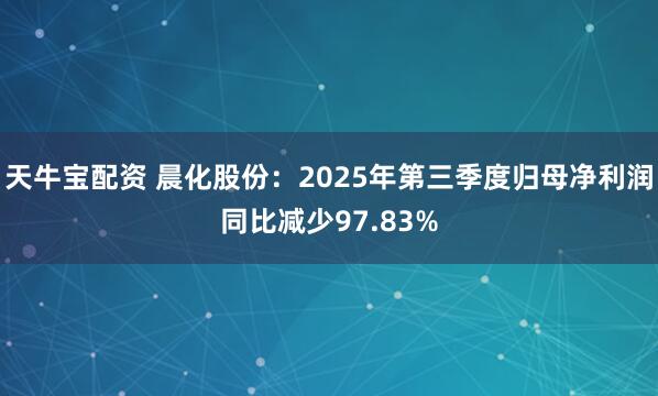 天牛宝配资 晨化股份：2025年第三季度归母净利润同比减少97.83%