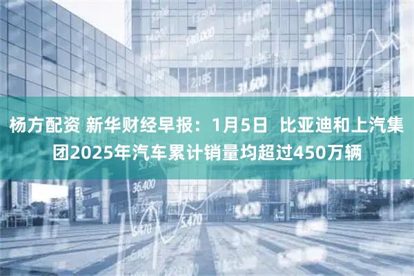 杨方配资 新华财经早报：1月5日  比亚迪和上汽集团2025年汽车累计销量均超过450万辆